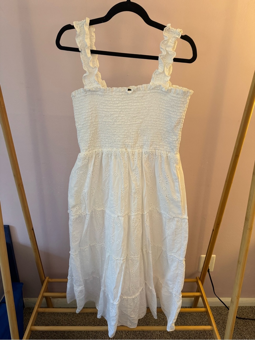Quince White Eyelet Smocked Sundress with Ruffle Straps